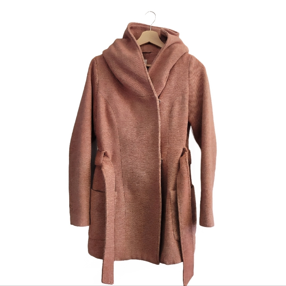 TWIK Size XS Blush Pink Hooded Coat  Belted Wool Blend Draped Collar